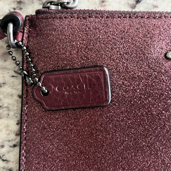 Metallic Cherry Coach Wristlet Wallet with Logo Bag Chain Strap - Picture 2 of 9